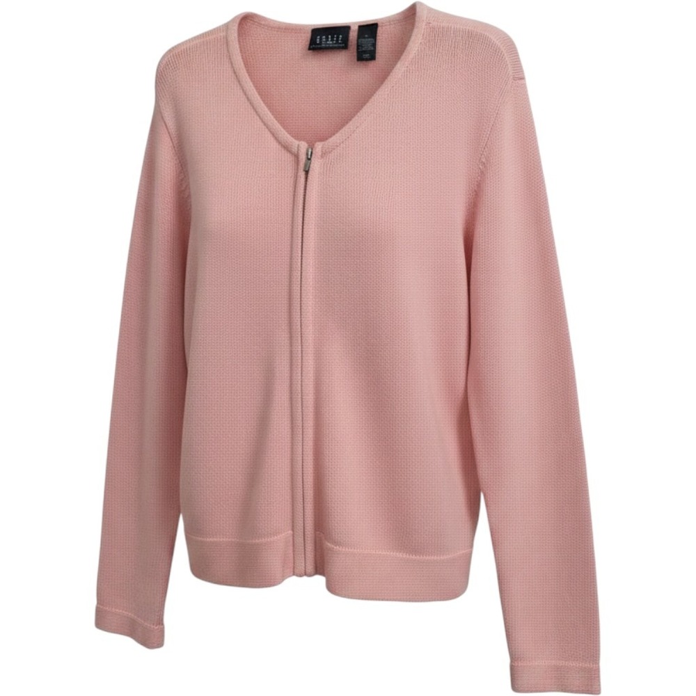 Crazy Horse Cardigan 100% Cotton Zip  Relaxed Pink Preppy Casual Cottagecore XL